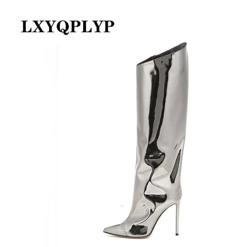 Boots Thigh High Boots Candy Color Mirror Leather Women Knee High Boots High Heels Stilettos Runway Shoes for Women High Heel Boots 230825