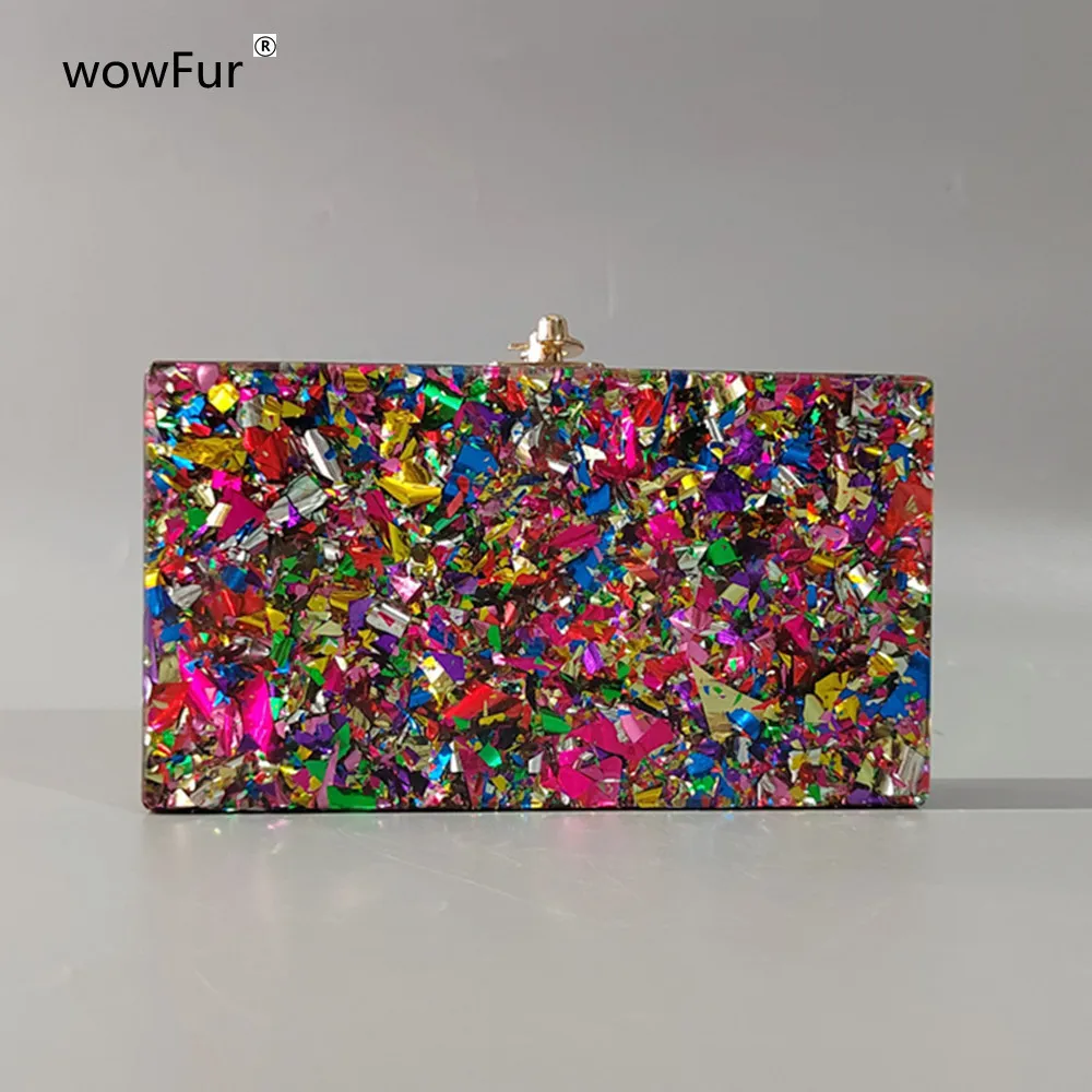 Evening Bags Big Colorful Glitter Acrylic Box Bag Wallet Ladies Luxury Women's Handbag Evening Clutches Shoulder Shell Flap Wedding Purse 230825