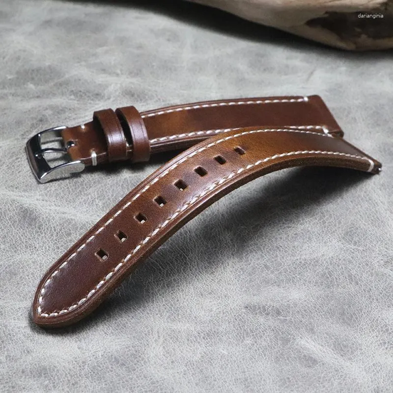 Watch Bands Large Size Cowhide Watchband 20 22mm Handmade Vintage Derma Men Big Bracelet Leather Long Wrist Band Belt XL Strap Accessories