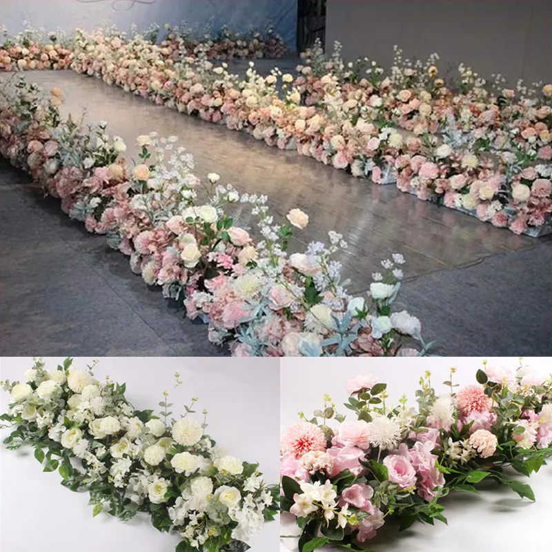 Dekorativa blommor kransar 50100 cm diy bröllop blommor väggarrangemang levererar silke pioner rose artificiell rad dekor järn båge bakgrund 230825