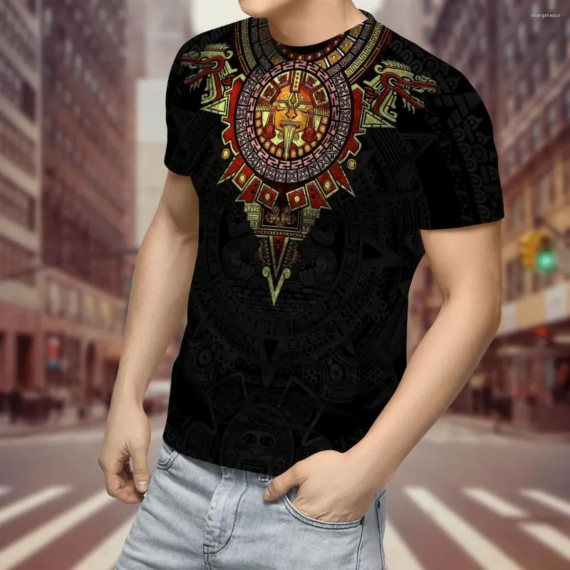 Męskie koszule 2023 Summer Men Shirt 3D Aztec Mexico Wzór wydrukowane koszulki Harajuku Strażne krótkie koszulki z krótkim rękawem