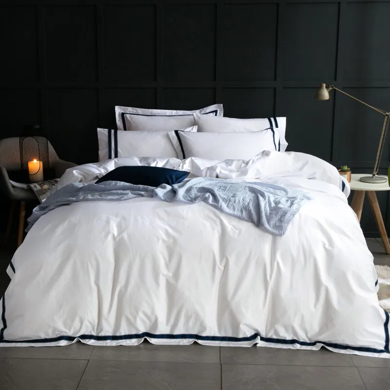 5-Sterne-Hotel-Weiß-Luxus-Bettwäsche-Sets aus 100 % ägyptischer Baumwolle, komplett, Queen-Size-Bett, Bettbezug, Bett/flaches Spannbettlaken-Set, 6-teilig, 201120