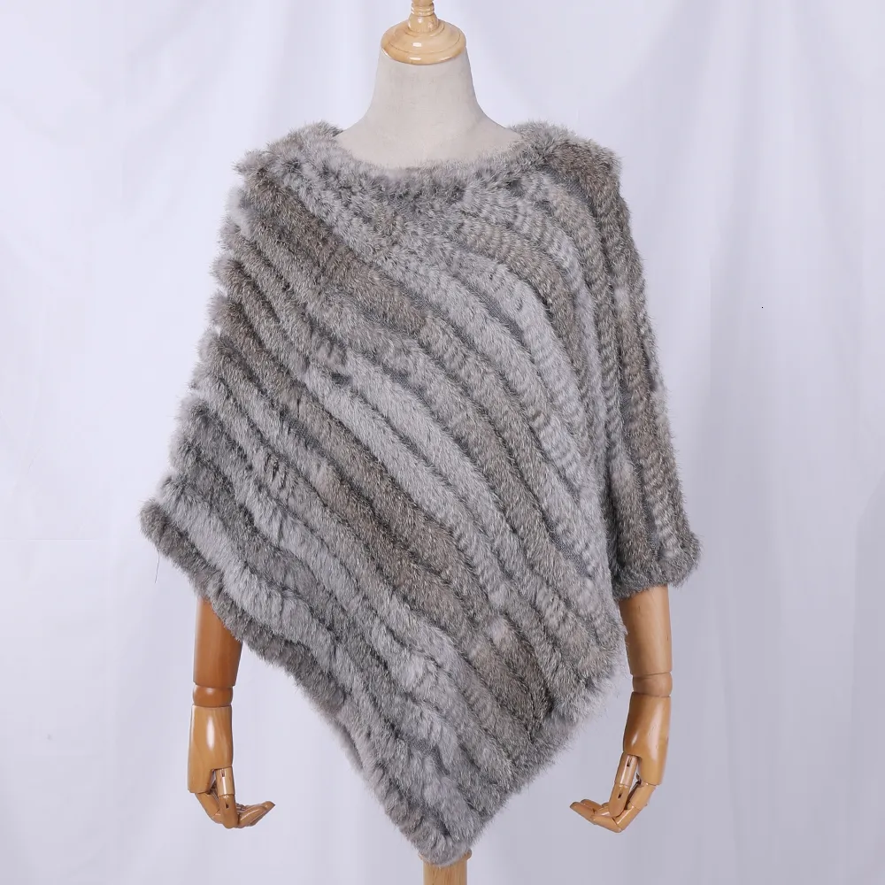 Écharpes Véritable Fourrure De Lapin Tricoté Poncho Naturel Mode Wrap Manteau Châle Lady Écharpe De Noce En Gros Cape 230825