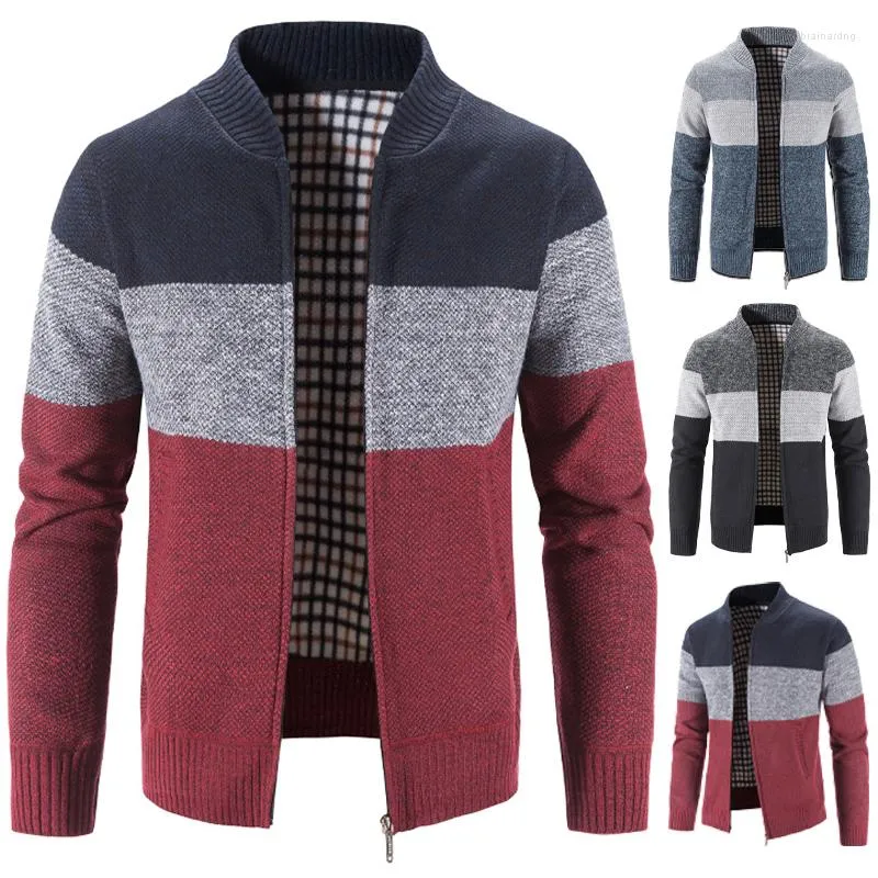 Pulls pour hommes Hommes Zipper Cardigan Hiver Chaud Stripe Pull Baseball Jumpers Lâche Fashion Street Y2K Sweatercoat Vestes froides