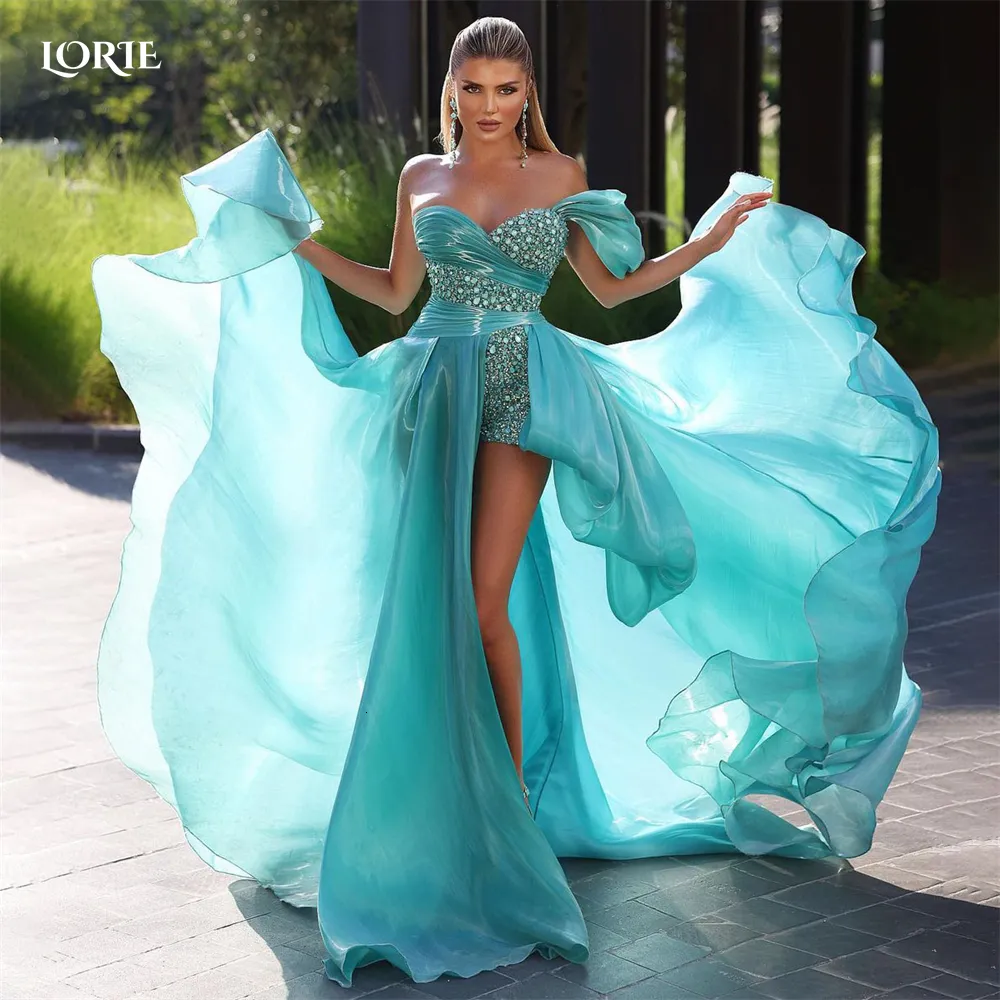 Urban Sexy Dresses LORIE Ocean Blue Evening Pleated Off Shoulder Beadings Side Slit Ruched Prom Dress Africa Arabia Celebrity Party Gowns 230825