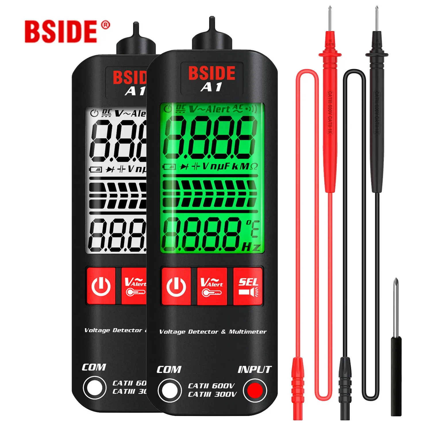 Multimetri BSIDE A1 A2 A5 Mini multimetro LCD Tester digitale Rilevatore di tensione Tensione CC/CA Resistenza frequenza NCV Continuità Live 230825