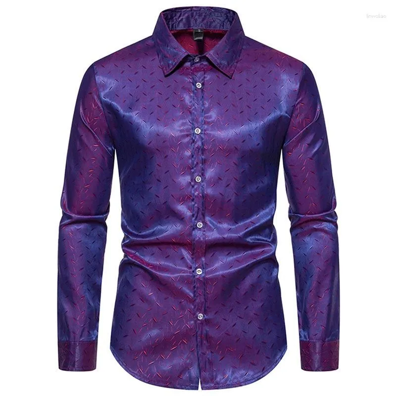 Koszulki męskiej sukienki Douhoow Men Slim Fit Jacquard Button-Down Długie rękawy