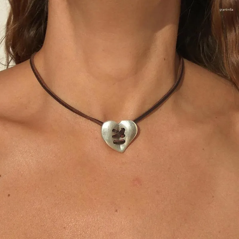Gargantilha moda corda de couro coração pingente colares para mulheres amigo namorada vintage jóias presentes