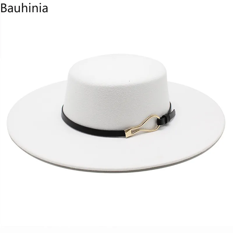 Breda brimhattar hink bauhiniua ull filt fedoras jazz cap vinter varm platt topp 10 cm stor solid color kyrka 230825