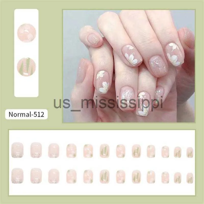 False Nails 24 Pcs False Nail Art Decoration Set Finished Manicure Patch Press On Nails Nail Charms Tools Nail Stickers x0826