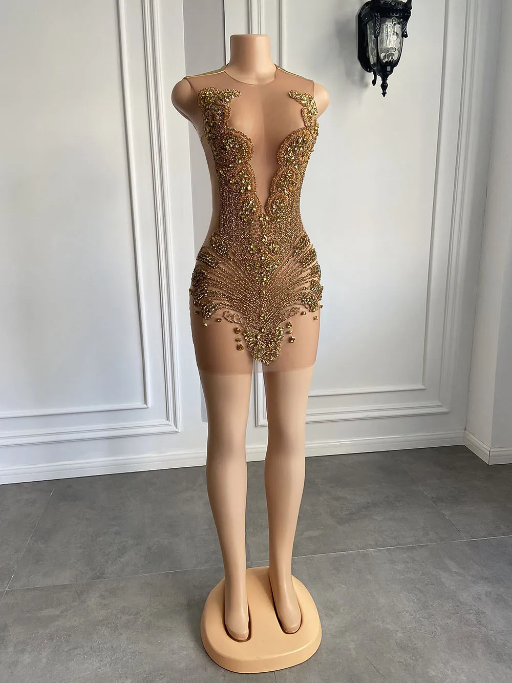 black and gold dresses Knee Length Black Wedding Dress with Gold Underlay and Sash main image 0
