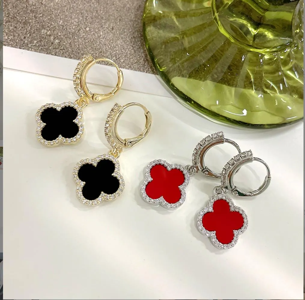 Designer earrings four-leaf clover earring red colour for Women 18k Gold Light Luxury designer jewelry for women Valentine Day gift