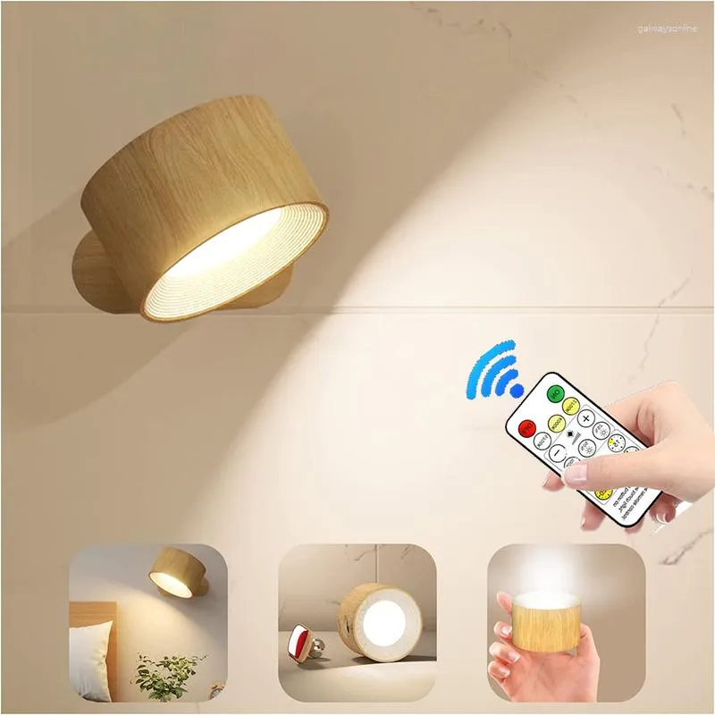Lampada da parete Lampada da parete a LED ricaricabile USB con telecomando touch Lampade magnetiche montate per la lettura della camera da letto