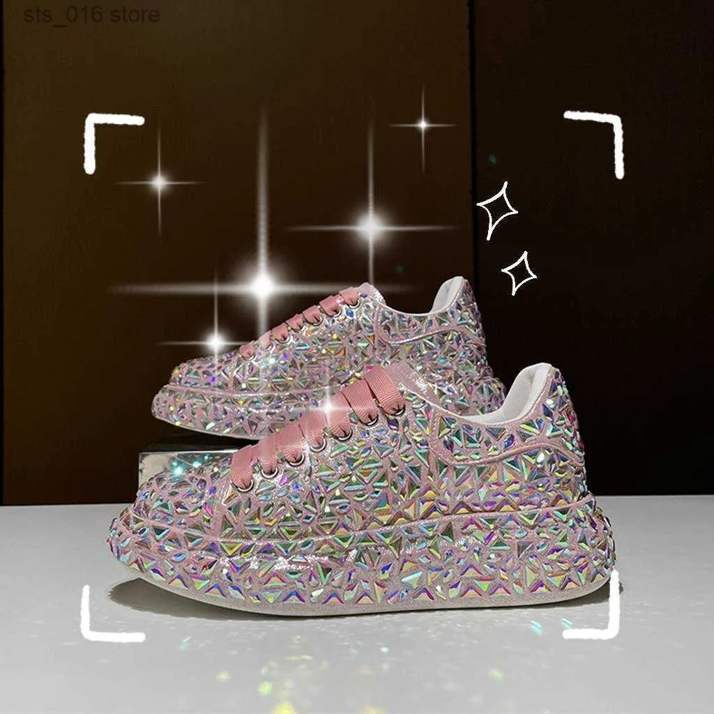 أحذية Diamond Dress Shoes Ribetrini Sneakers Glitter Lace Up Stup منصة مكتنزة الكعب الأوتاد غير الرسمي مصمم العلامة التجارية T230826 982