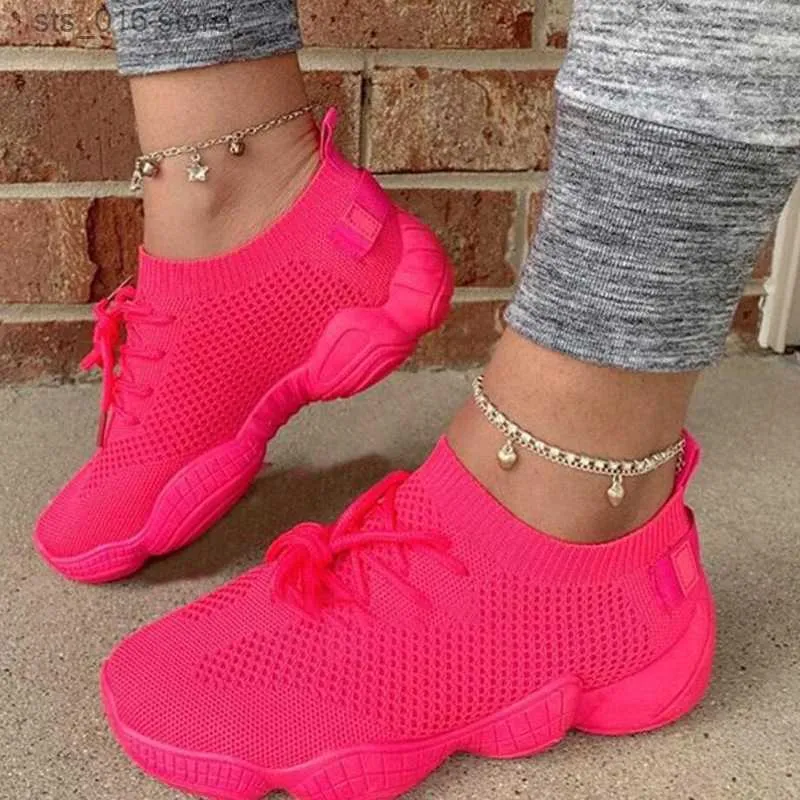 Sneakers Summer Breattable Shoes Dress Platform Sock Women Cross Tie Air Mesh Round Toe Casual Fashion Sport Lace Up 2021 Female Girl T230826 955