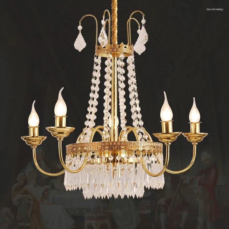 Lustres Lumière française luxe cuivre lustre européen décor à la maison haut plafond salon salle à manger escalier LED en laiton cristal suspension lampe