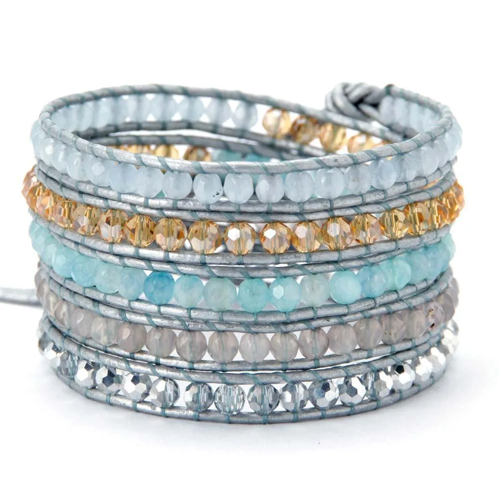 Bracciale rigido di lusso nuovo braccialetto avvolgente in pelle di cristallo con pietra semipreziosa perline naturali strass gioielli alla moda per ragazze adolescenti carine