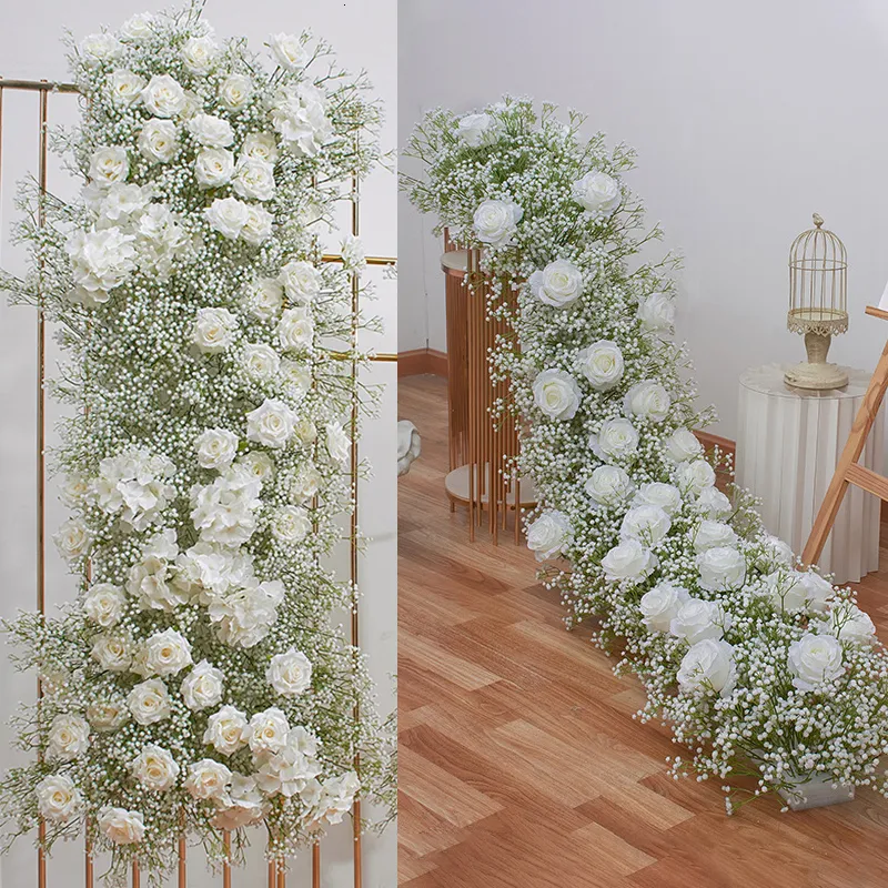 Dekorative Blumenkränze, luxuriöse Baby-Atem-Rose, künstliche Blumenreihe, Streifen, Hochzeitshintergrund, Deko-Schnur, Partytisch, Blumenläufer, Schaufensterdekoration 230825