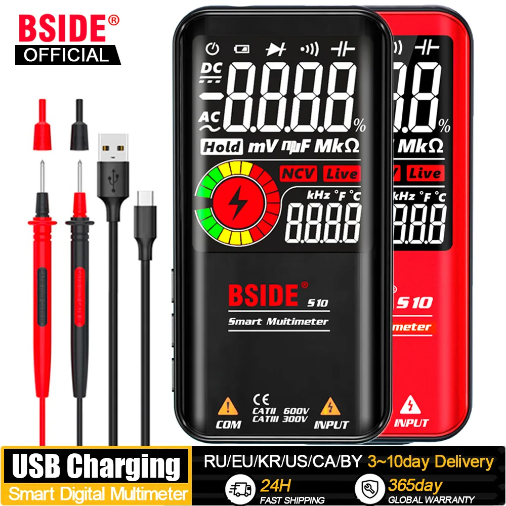 Multimeters BSIDE Digital Multimeter Smart Electrician Tester USB Charge T-RMS DC AC Voltage Capacitance Ohm Hz NCV Professional Multitester 230825