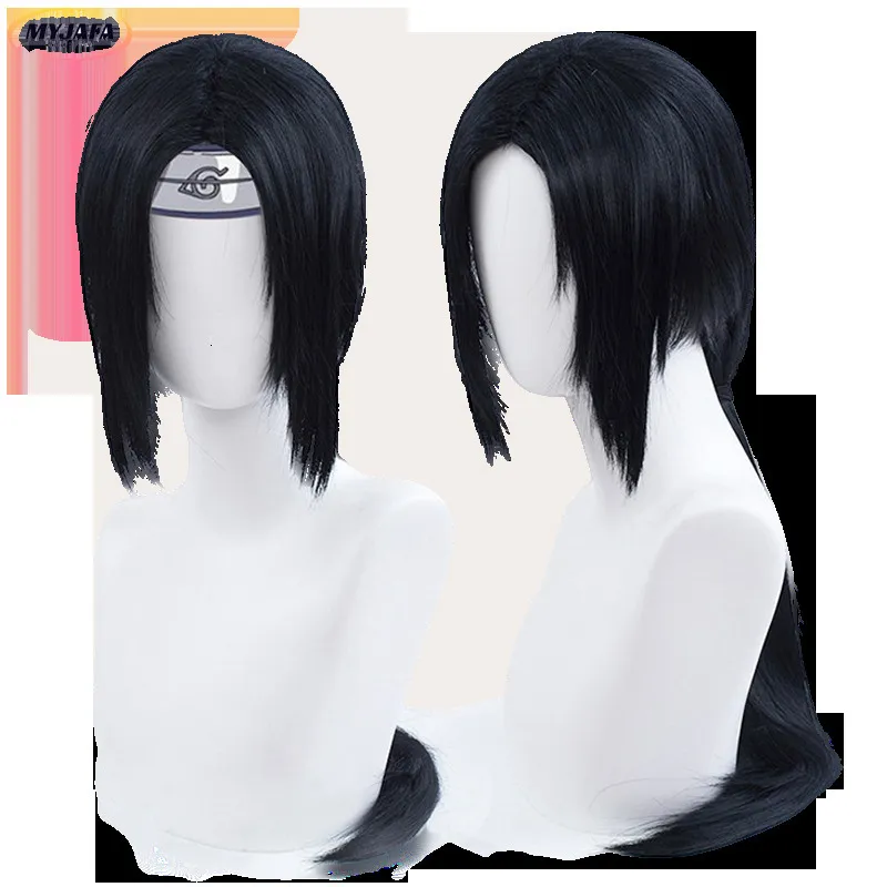 코스프레 가발 Uchiha Itachi Cosplay 가발 Itachi Uchiha 긴 직선 검은 내열성 모발 코스프레 가발 헤드 밴드 Wigcap 230826