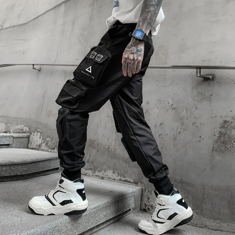 Hip-hop Jogger Hommes Black Harem Salopette Multi-pocket Ruban Pantalon de  Sport Homme Streetwear Casual Hommes Casual Casual Pantalons