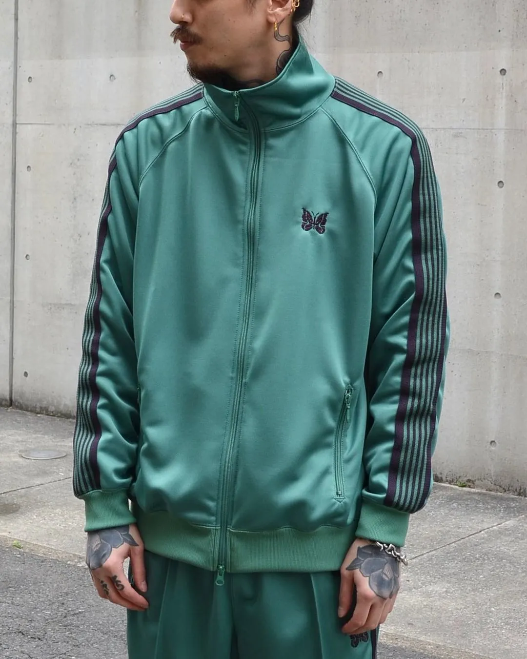 Needles poly track jacket teal green M