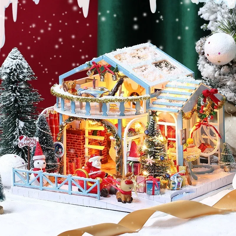 Christmas Decorations DIY Cabin Christmas Snowy Night Handmade Assembly Cabin House Birthday Gift Christmas without Cover English Version 230825