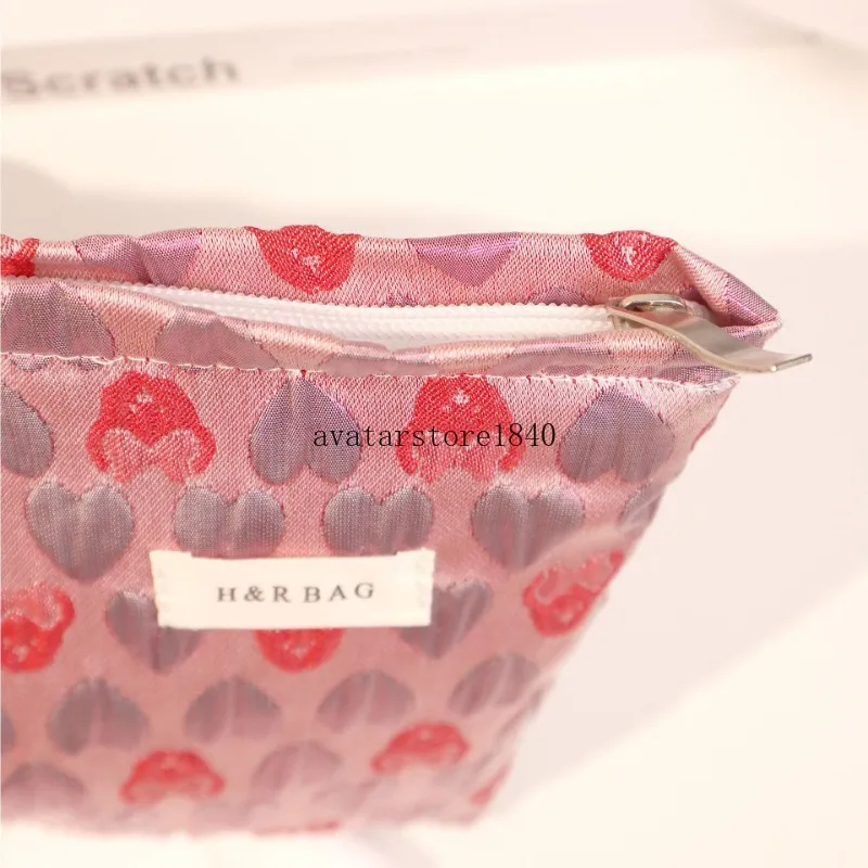 Ins sacos de maquiagem de lona funcional 3d coração rosa grande capacidade embreagem cosmética cuidados com a pele organizador saco de armazenamento bolsa
