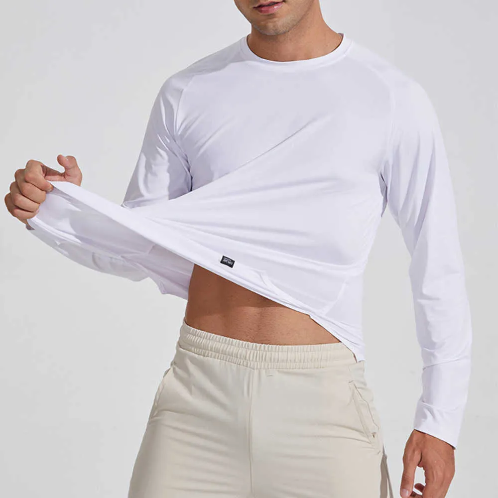 Nouveau T-shirt de sport à manches longues pour hommes absorbant l'humidité et évacuant la transpiration, couleur unie, extensible, fitness en plein air, col rond, costume de yoga à séchage rapide