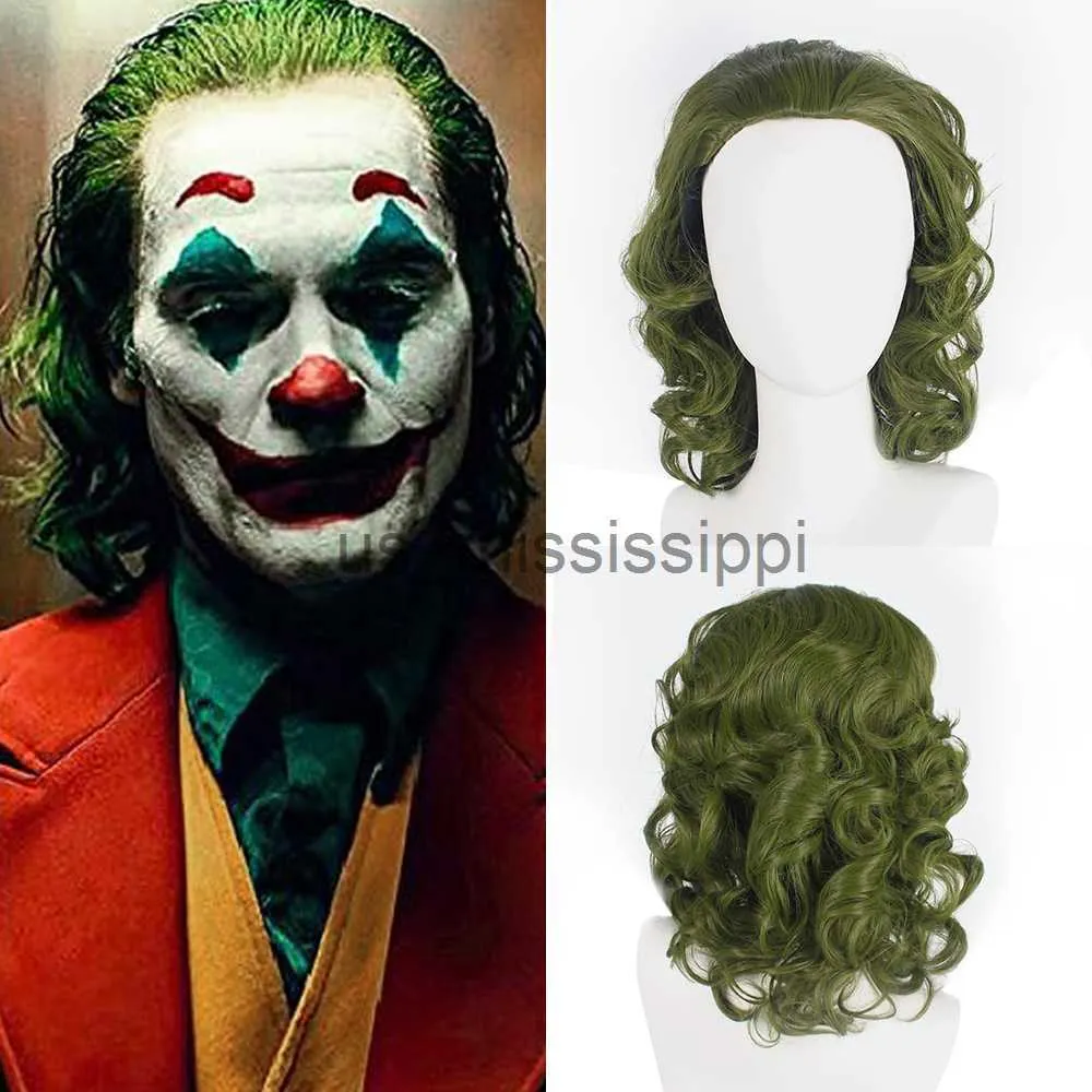 Synthetic Wigs WoodFestival Synthetic Hair Joker Man Green Wig Cosplay Short Wavy Party Wigs Mens Boy Halloween High Temperature Fiber x0826