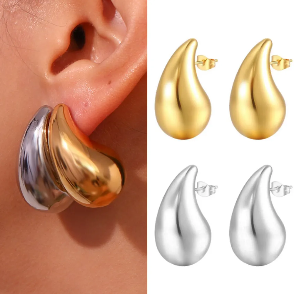 SIPENGJEL Gold Plated Hoop Huggie Earrings Chunky Dome Stainless