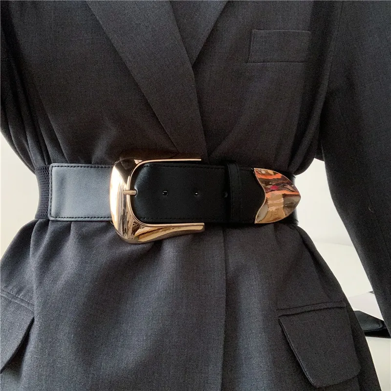 Wide Stretchy Elastic Cinch Belt for Dresses Alloy Buckle Wide Stretchy Vintage Waist Belt with Metal Buckle Womens  main image 3