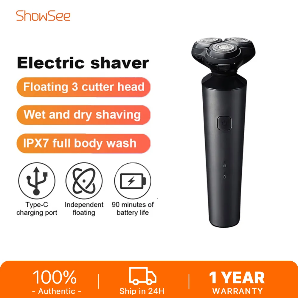 Electric Shavers Showsee Shaver Triple Floating Blades Waterproof Low Noise Shaving Razor F303 BK F305 GY 230825