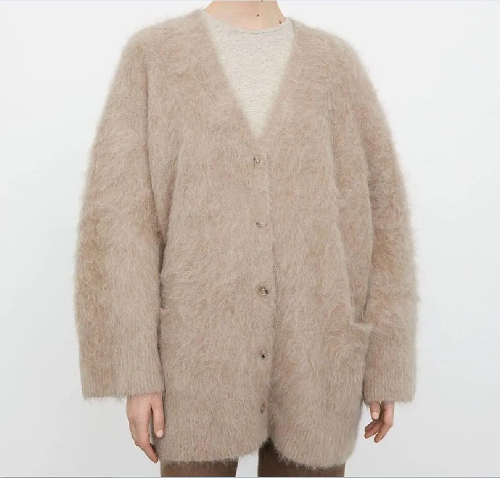 V Alpaca Wooltt V Neck Cardigan Simple And Lazy Style Knitted