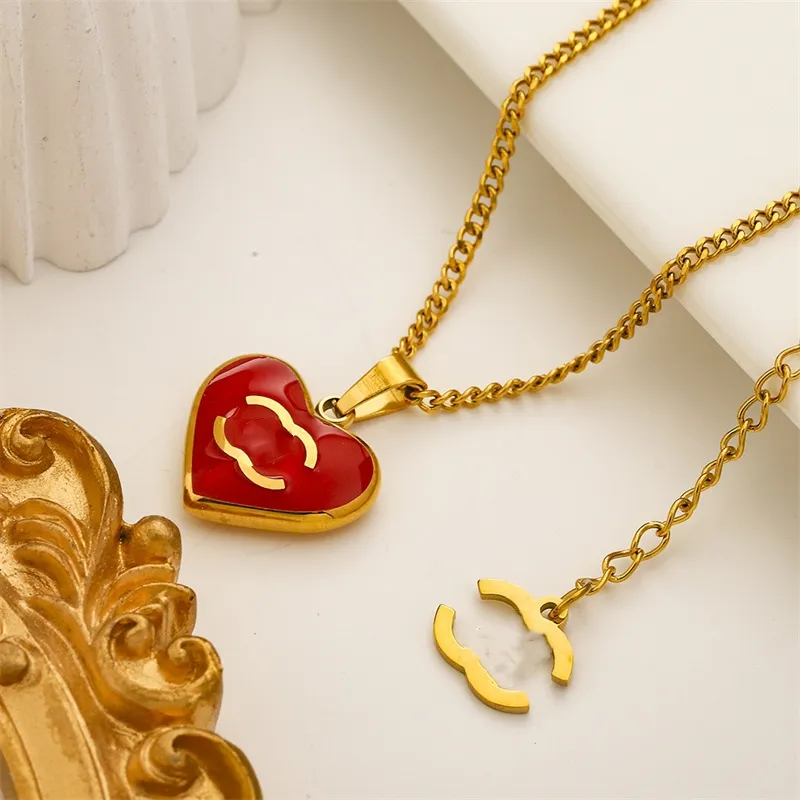 Collar con colgante de diseñador de marca famosa, chapado en oro de 18 quilates, colgante con forma de corazón, eslabones con letras C, collares para mujeres, niñas, día de San Valentín, día de la madre, regalos de joyería