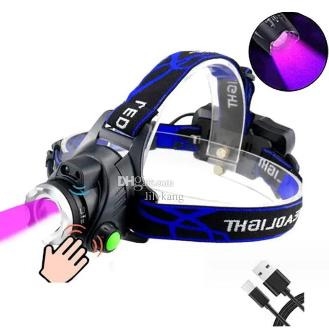 Zoomable Sensor Brightest Rechargeable Headlamp With UV 395NM Light