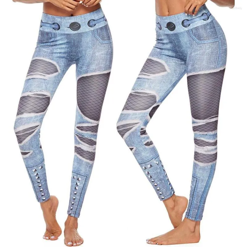 Leggings da donna Pantaloni fitness atletici Jeans Allenamento Donna Sport Yoga Pantaloni con stampa tagliuzzata