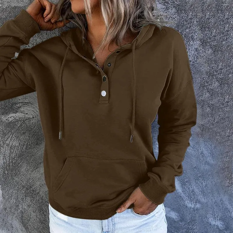 Women's Hoodies Winter Warm Pullover Pockets Button V Neck Solid Long Sleeve Casual Sweatshirts Oversized Ladies Streetwear Coat