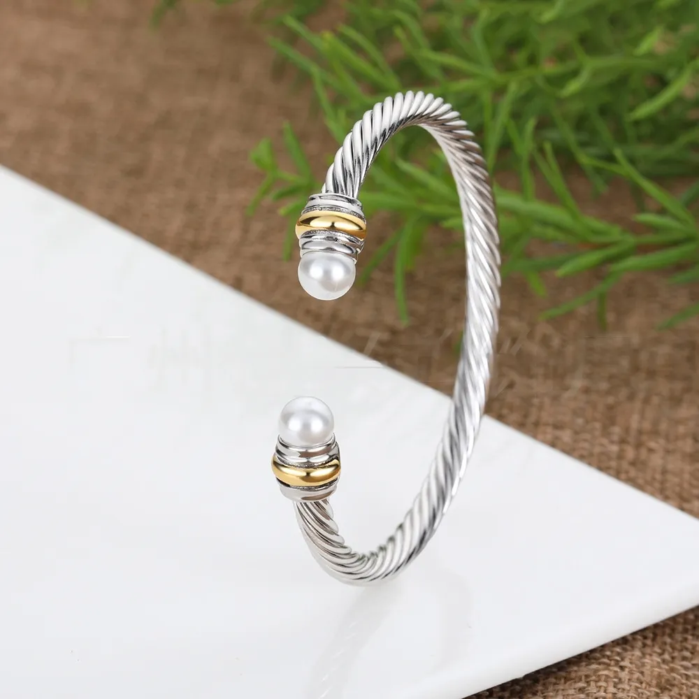 designer wire bracelet twisted bracelets dy jewelry for men women gold silver Pearl head cross Cuff bangle fashion jewelrys party wedding gift wholesale