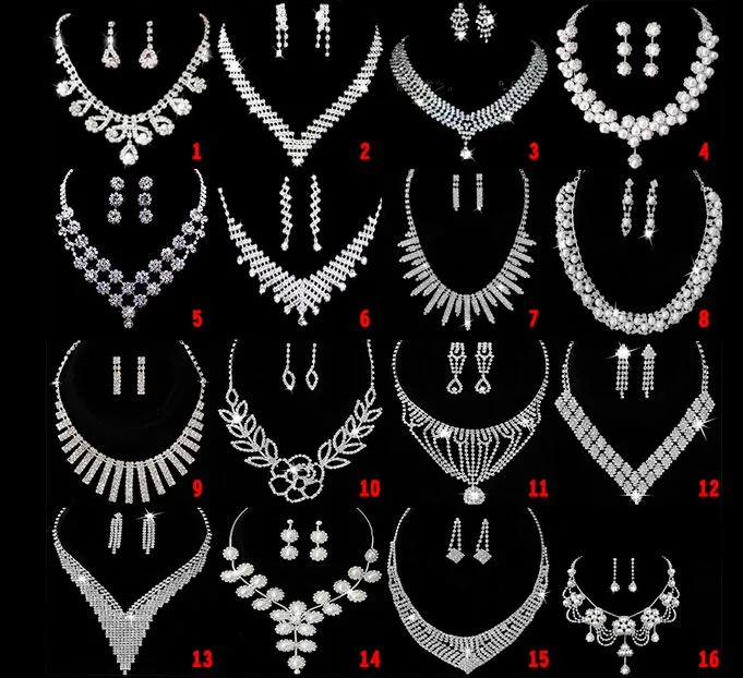 16 Stijl Bruids Bruiloft Kristal Strass Hanger Ketting Oorbellen Sieraden Sets Bruids Sieraden Accessoires ZZ