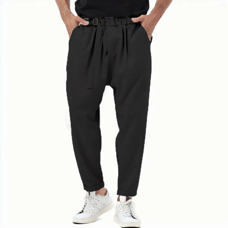 Pantalons pour hommes hommes couleur unie décontracté taille élastique Haren pantalon de survêtement ample travail coréen pantalon ajusté Pantalons Homme