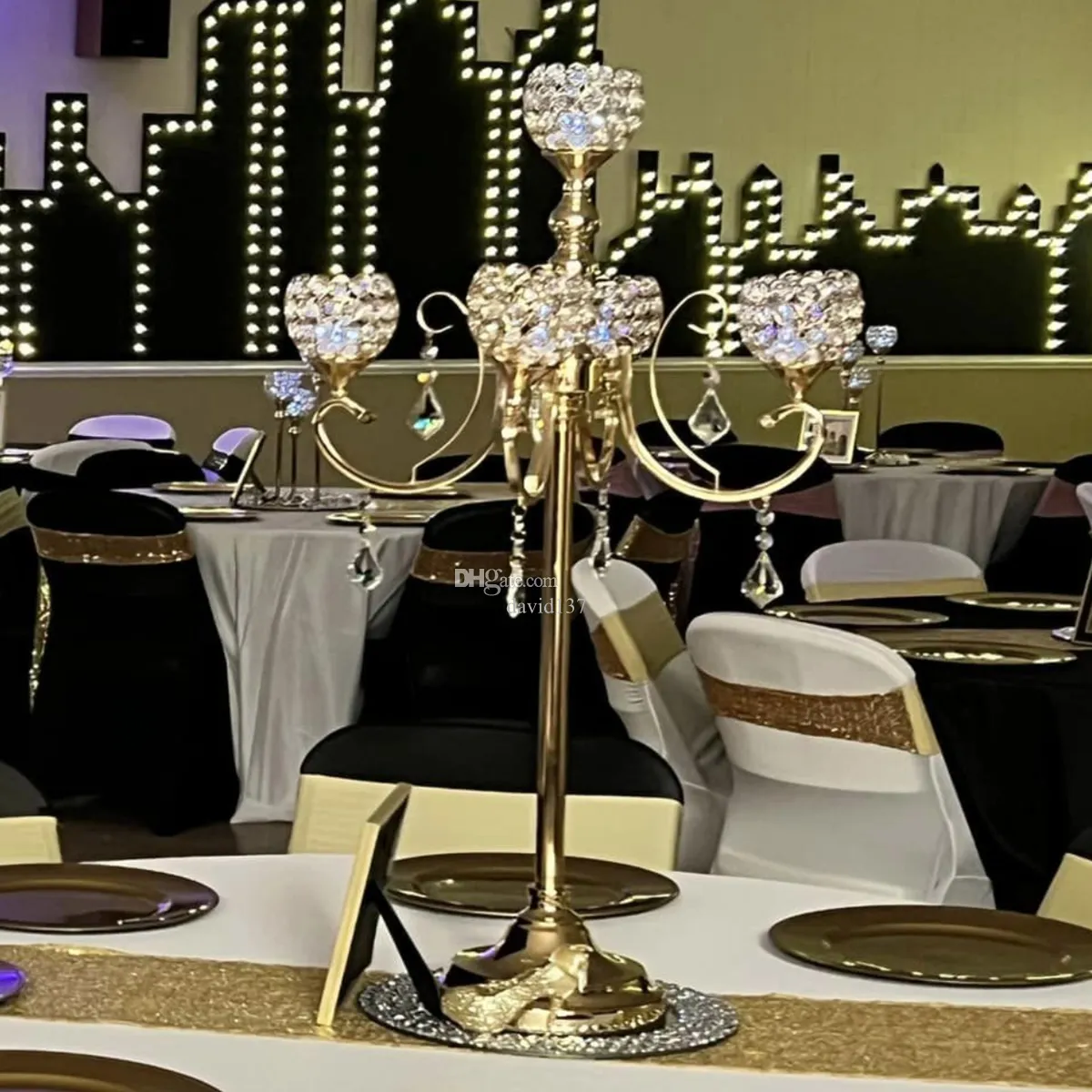 32 In Clear 5 Arm Round Crystal Glass Candelabra Taper Candle Holder Wedding Party Reception Home Decorations Supplies