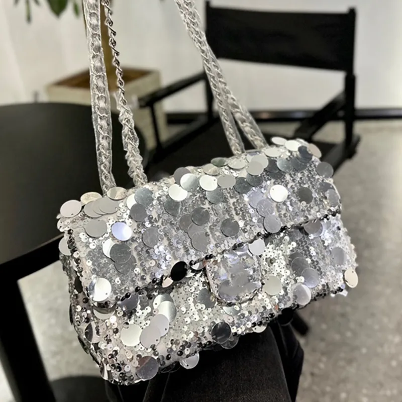 Designers Classic Sequins Crossbody Bags Handbags High Quality Quilted Matelasse Flap Fashion Silver Metal Chain Women Shoulder Bag Luxury Designer Bag Coin Purse
