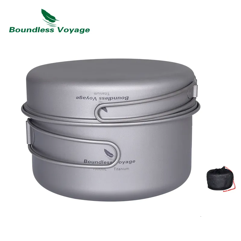 Utomhus Gadgets Boundless Voyage Camping Cookware Pot Pan Set 1000 ml kopp 500 ml maträtt Lätt resekats för 1 man 230826