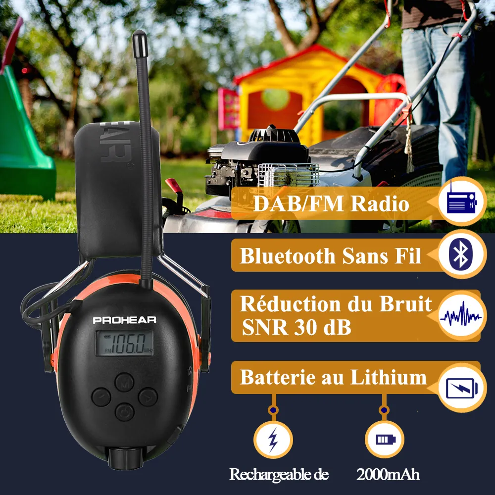 Casque Anti-Bruit ZOHAN 042 Avec Radio FM/AM - SNR 30dB, Entrée MP3, Jaune