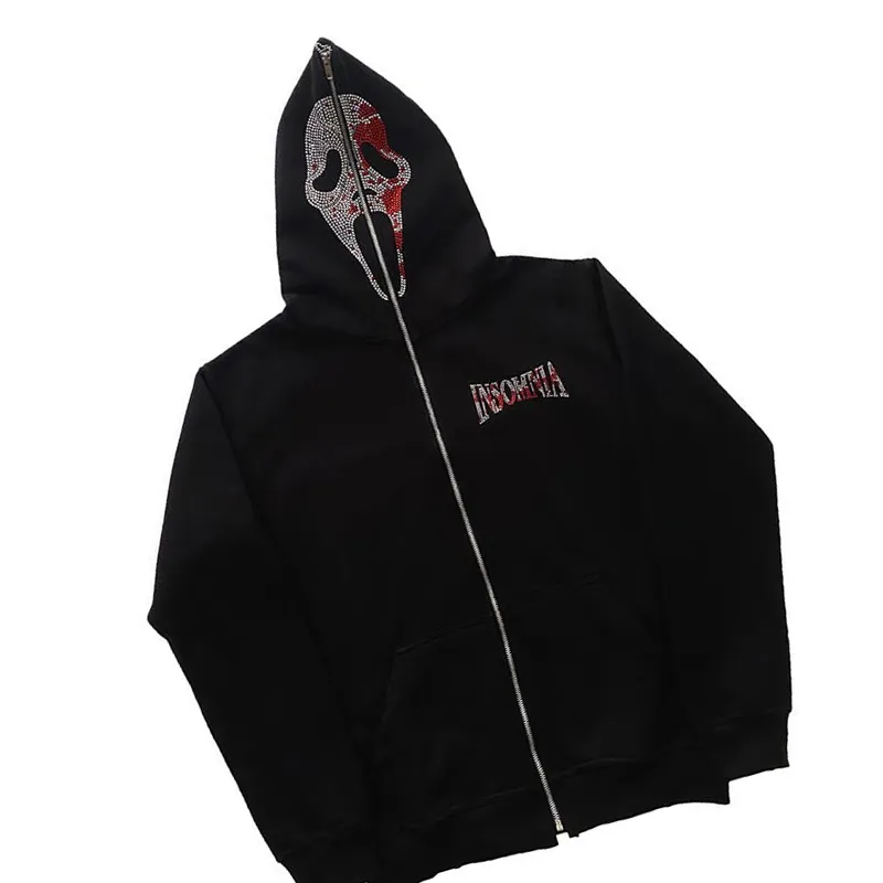 Europa und Amerika Y2k Langarm Super Dalian Hoodie Jacke Herren Kapuzenpullover Sportmantel Pullover Gothic Strass Zip Hoodie Devil Gothic Sweatshirt