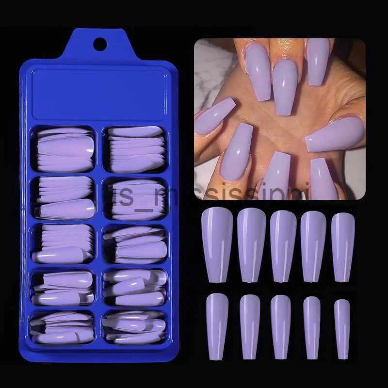 False Nails 2024100 Pcs Blister Box With Color Pointed False Nail Stickers Long Coffin Full Cover Fake Nail Tip Manicure x0826