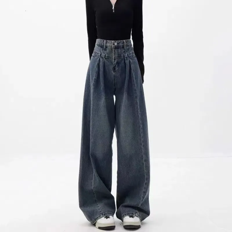 Women's Jeans Spring Autumn Korean Fashion Streetwear High Waist Baggy Jean Straight Thin Drape AllMatch WideLeg Pants Femme 230825
