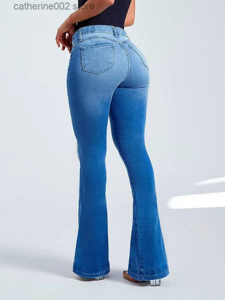 HIGH WAISTED STRETCHY BELL BOTTOM LIGHT BLUE - LOVER BRAND FASHION