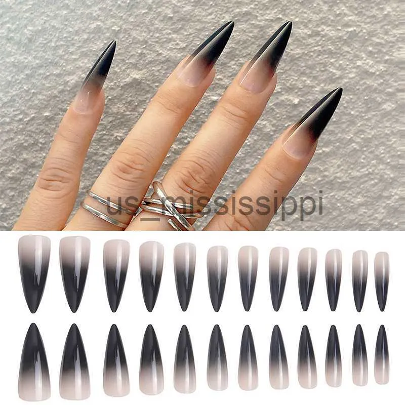 Unhas Falsas 24 Pcs Ponta Afiada Stilettos Falso Prego Preto Extra Longo Falsos Unhas Stiletto Dicas UV Gel Manicure Fácil Aplicar Salão de Unhas Artificiais x0826